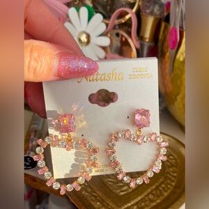 Natasha Couture Pink and Gold Cubic Zirconia Earrings